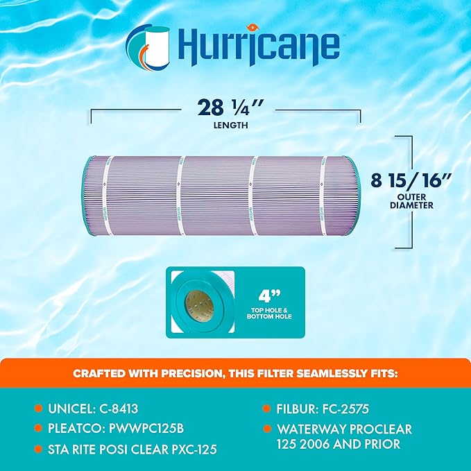 Hurricane Filters HF8413-01P Platinum Purple Pool Filter Cartridge - Replacement for PWWPC125B, Unicel C-8413, Filbur FC-2575, Waterway Proclear 125, Sta Rite Posi Clear PXC-125