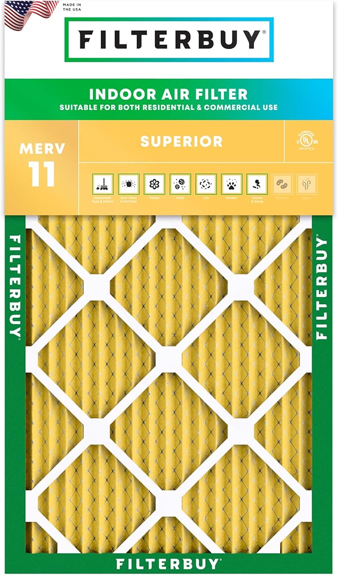 Filterbuy 12x25x1 Air Filter MERV 11 Superior Pet & Allergy Defense (1-Pack), Electrostatic Pleated HVAC AC Furnace Filters Replacement, Made in USA (Actual Size: 11.75 x 24.75 x 0.75)