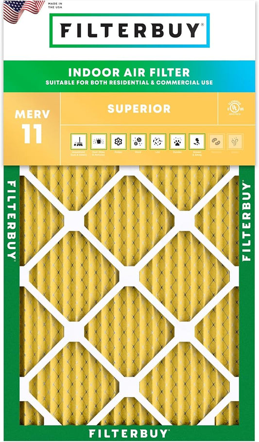 Filterbuy 8x20x1 Air Filter MERV 11 Superior Pet & Allergy Defense (1-Pack), Electrostatic Pleated HVAC AC Furnace Filters Replacement, Made in USA (Actual Size: 8.00 x 20.00 x 0.75)