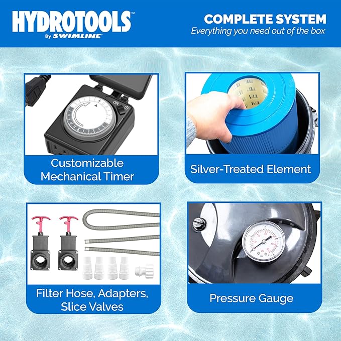 SWIMLINE HYDROTOOLS Pool Cartridge Filter Pump System For Above Ground & Inground Pool | 120 SQ FT Cleaner| VARIABLE DUAL 2-SPEED 1 HP 5280 GPH | Pools Up To 33500 Gallon | Silver Ion Element & Timer