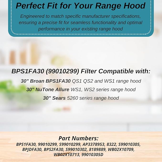 Broan Model BPS1FA30 Range Hood Filter - 11-3/4" X 14-1/4" X 3/8" Grease Filter BPS1FA30, S99010299 Replacement for NuTone Allure 30" WS1 QS2 and Broan QS1 30" (2-Pack)