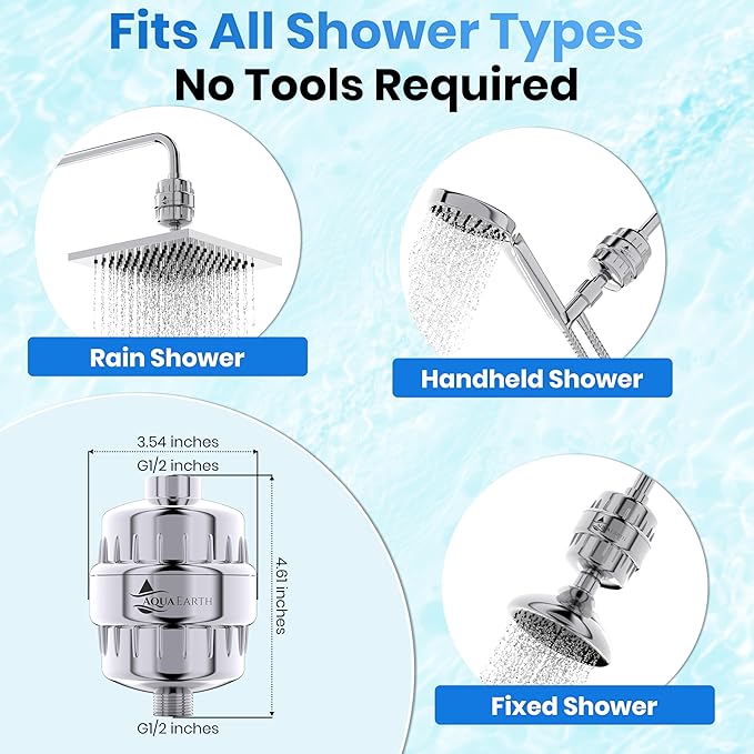 Aqua Earth Shower Filter Family Pack (2 QTY) – 99% REMOVAL Shower Head Filter for Hard Water, Chlorine, Heavy Metals, Fluoride, Micro-life, Organics Vitamin C