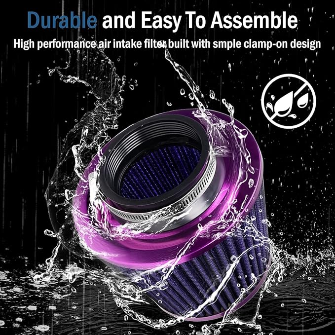 Universal Clamp-On Air Intake Filter, High Performance, Washable Filter, Replacement Air Filter, Flange Diameter 2.5inch/64mm (Purple)