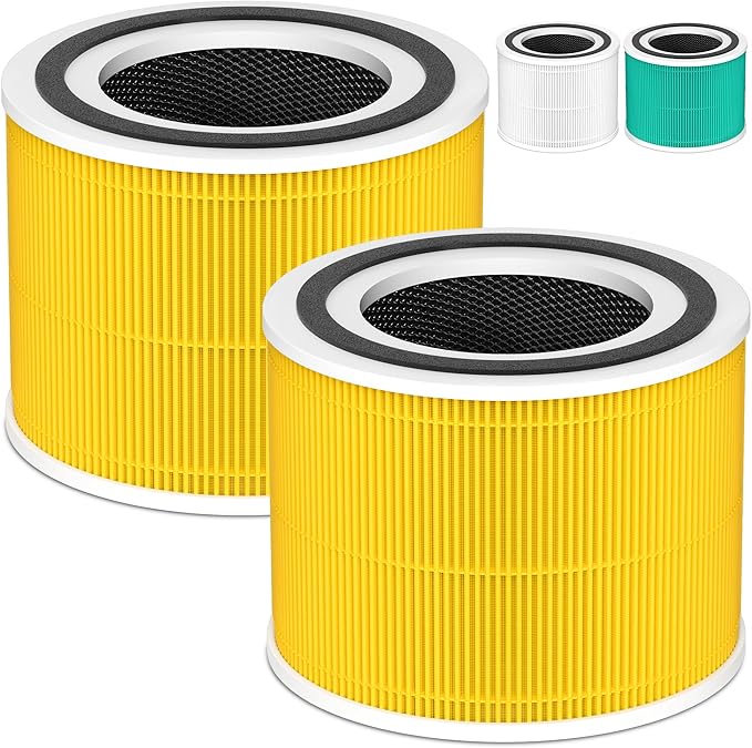 240 Replacement Filter Compatible with 240 Air Purifier, 3-in-1 High-Efficiency Filtration with Activated Carbon for Air Pollutants, Odor and Smoke, 2 Pack, Yellow, For Home Office Livingroom Bedroom