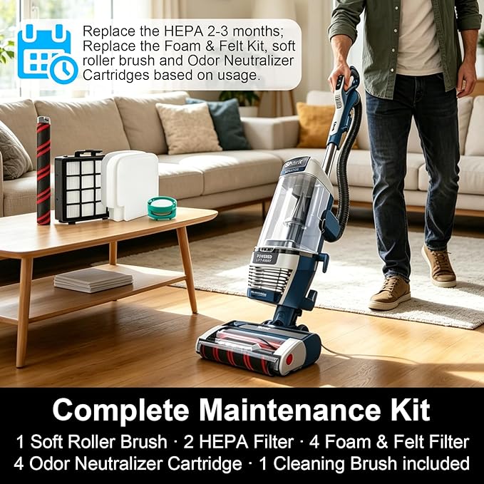 AZ3002 Filter Replacement for Shark Stratos AZ3002 AZ3000 Powered Lift-Away Upright Corded Vacuum, Include 1 Soft Roller Brush, 2 HEPA Filters, 4 Foam & Felt Kit, 4 Odor Neutralizer Cartridge