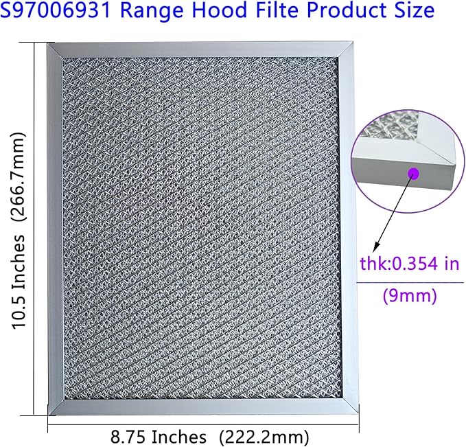 2-Pack S97006931 range hood filter 10.5 x 8.75 (10-1/2 x 8-3/4) Inch VNF 503 stove vent hood grease filter Replacement for Sears Bro-an NuTo-ne BP29 88150 99010121 Filtro para Campana de Cocina