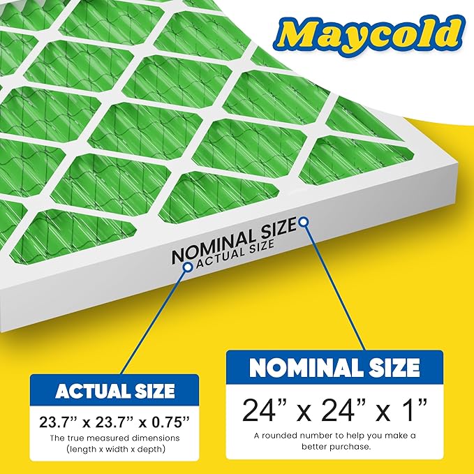 Maycold MERV 13 24x24x1 Air Filter (6-Pack), High-Efficiency Pleated AC & Furnace Filters, Actual Size: 9. 23.70" x 23.70" x 0.75”, Individually Wrapped in Plastic