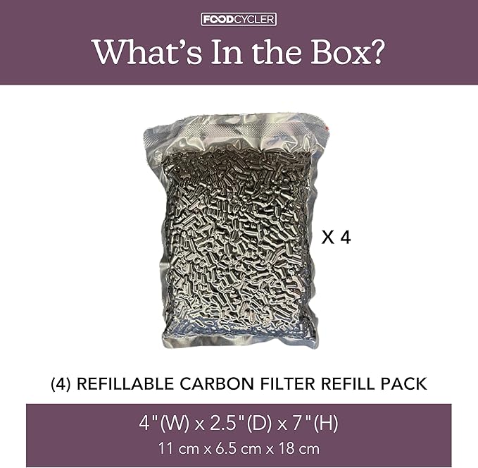 FoodCycler Carbon Filter Replacement 4-pack for Eco 3 & Eco 5 - Eliminate Odors & Maintain Performance - Odor Control, Food Waste Disposal, Long-Lasting Carbon Filter, Easy to Install