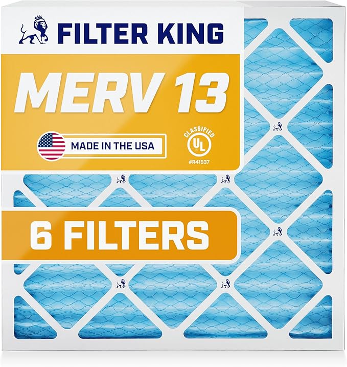 Filter King 20x21.5x1 Air Filter (MERV 13) (6-Pack) Dust & Allergy Control AC Furnace Filters, MADE IN USA, HVAC, Pleated, Electrostatic (Actual Size: 20 x 21.5 x .75)