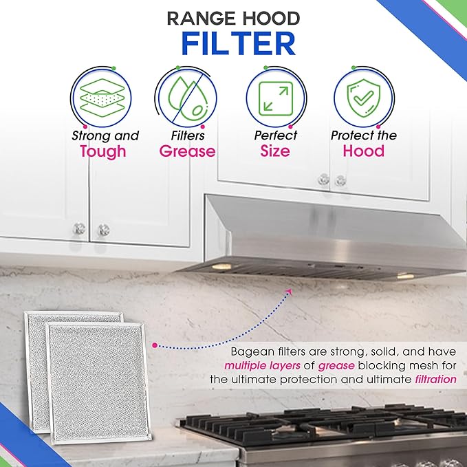 Bagean Stove Hood Vent Filter 10.5" x 8.75" 97006931 Compatible with Broan Range Hood Filter Replacement BP29 - Fit's Nutone Kitchen Exhaust Fan - Blocks Grease & Filters Over Oven Air (4-Pack)