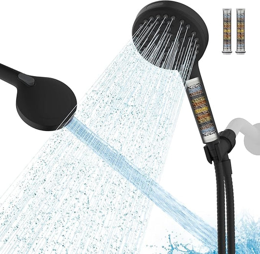 Hibbent Filtered Shower Head with Handheld, High Pressure 10 Spray Showerhead with 3 Filters, Water Softener for Hard Water-Remove Chlorine, Reduces Dry Itchy Skin, Improve Skin& Hair Texture, Black