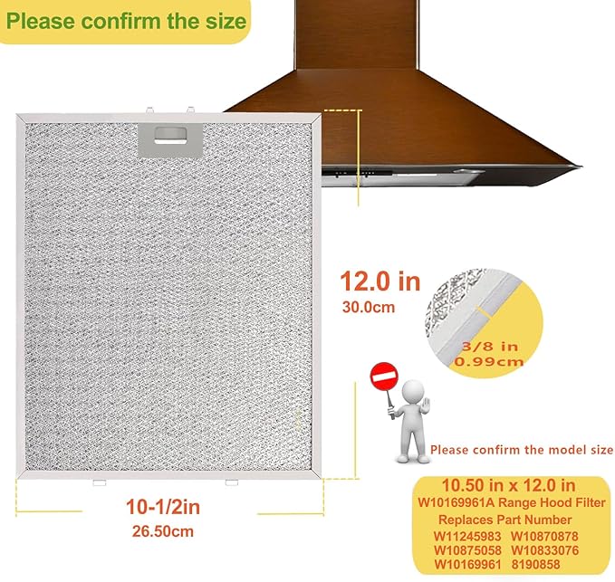 Upgrade 5-layer W10169961A Range Hood Filter Replacement Compatible with Whirlpooll Stove Hood Vent Filter 10.5" x 12" 3PCS Aluminum Mesh Hood Grease Filter Fits Ikea Kitchen Aid Jenn Air Range Hoods