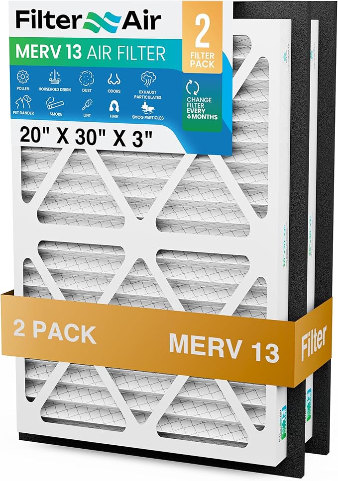 Filter X Air-20x30x3 MERV 13 Pleated Air filters with Black Sealing Gasket (2pcs), Replacement-Compatible with Zephyr VGF Series Whole House Return Grille Filter Home Air Filter 20”x30”x3”