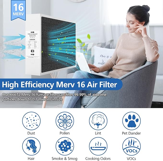 1 Pack X6672 16x25x5 MERV 16 Filter Compatible with Lennox X6672 and Lennox HCC16-28 Healthy Climate Carbon Clean MERV 16 Home Furnace Filter for HVAC System, Part Number HCF16-16, HCF16-10