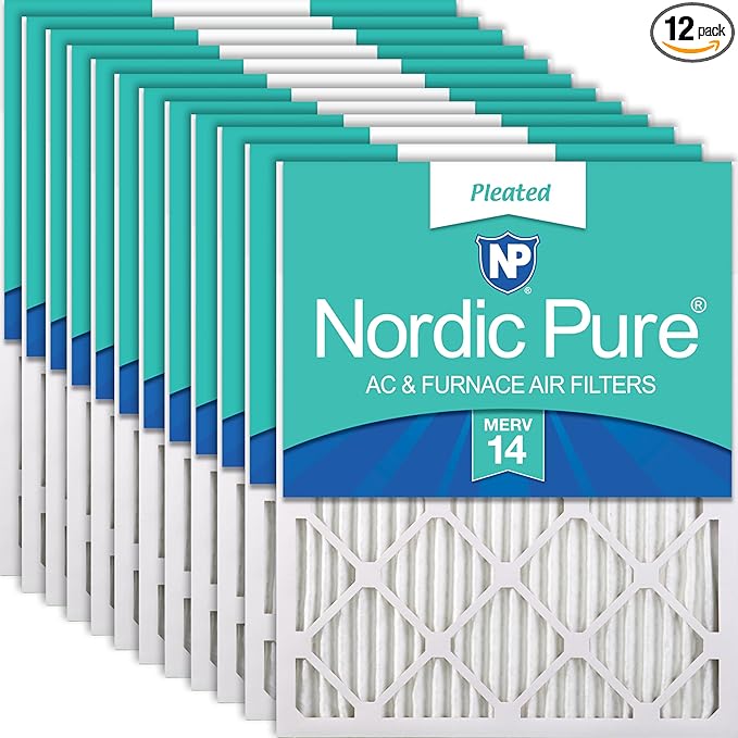 Nordic Pure 20x24x1 (Actual Size: 19 1/2 x 23 7/16 x 3/4) Pleated MERV 14 Air Filters 12 Pack