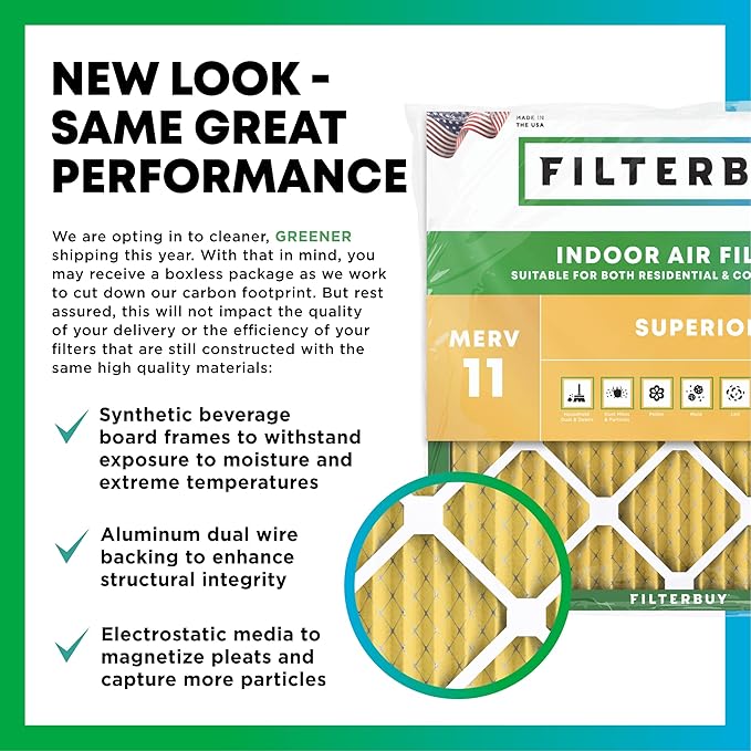 Filterbuy 16x20x2 Air Filter MERV 11 Superior Pet & Allergy Defense (4-Pack), Electrostatic Pleated HVAC AC Furnace Filters Replacement, Made in USA (Actual Size: 15.50 x 19.50 x 1.75)