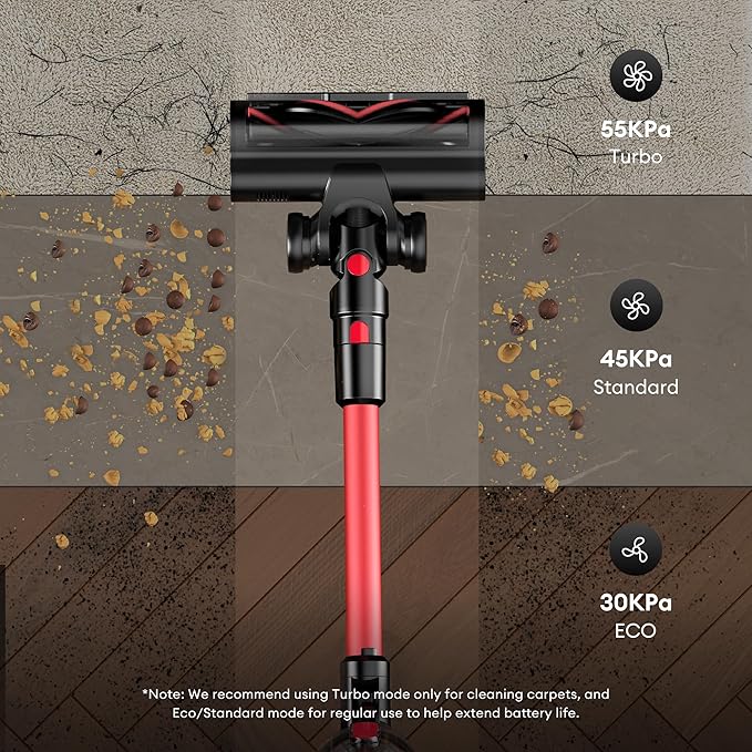 Ultenic Cordless Vacuum Cleaner, 600W 55Kpa 60Mins Runtime, Stick Vacuum Cordless with 180°Bendable Wand, Anti-Tangle Brush, Vacuum Cleaners for Home/Pet Hair/Carpet/Floor (Red)