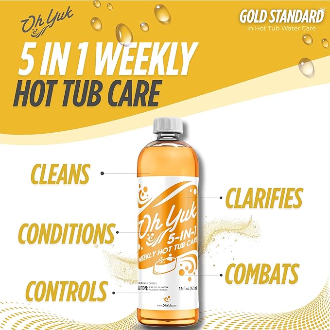 Oh Yuk 5 in 1 Weekly Hot Tub Chemicals - Hot Tub Clarifier, Cleaner & Water Conditioner - Helps Reduce Cloudiness, Support Water Balance & Combat Buildup - 2 Pack