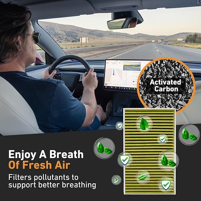 Tesla Model 3/Y Cabin Air Filter Set, OEM Replacement for Model 3 and Model Y Air Filter, Fits All Model Years, Required Tools and Instructions Included - EveryAmp (Activated Carbon)