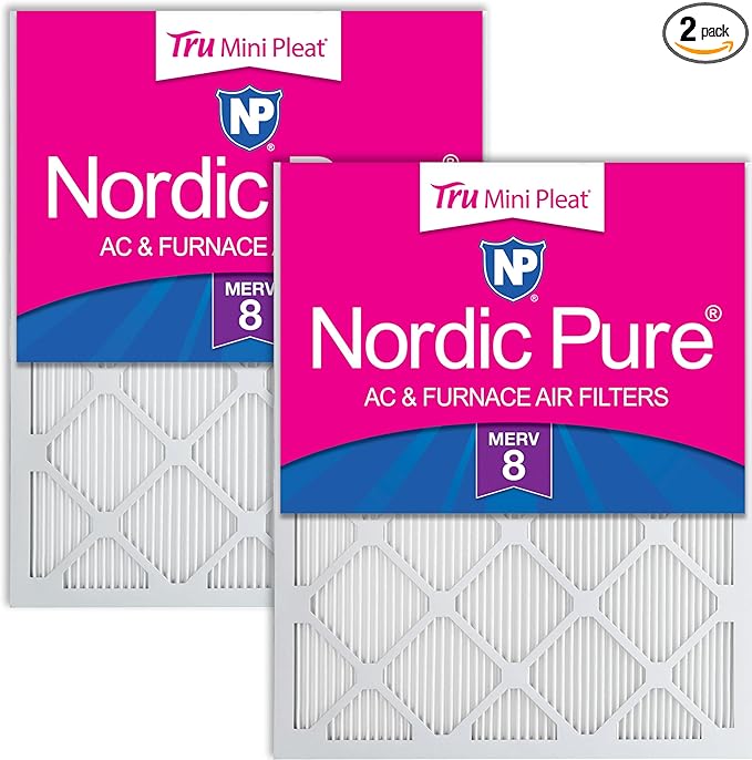 Nordic Pure 16x25x1 (Actual Size: 15 1/2 x 24 1/2 x 3/4) Tru Mini Pleat MERV 8 AC Furnace Air Filters - 2.5X More Media for Longer-Lasting, High-Efficiency Filtration - 2 Pack