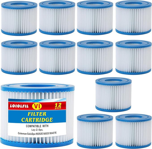 Type VI Spa Filter Replaces for saluspa hot tub Filters, Lay-Z-Spa, Coleman SaluSpa 90352E, 58323E, 58323 Swimming Pool Pump, Hot Tub Filter, 12 Pack