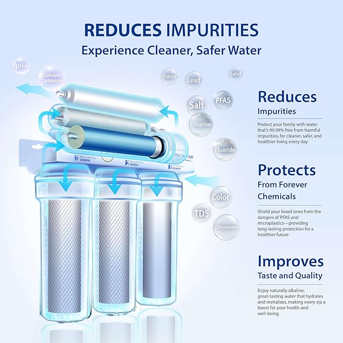 APEC Water ROES-PH75LD 6-Stage Alkaline Under Sink Reverse Osmosis Water Filter System, NSF Certified 372, 75 GPD, Reduces 99% of Impurities