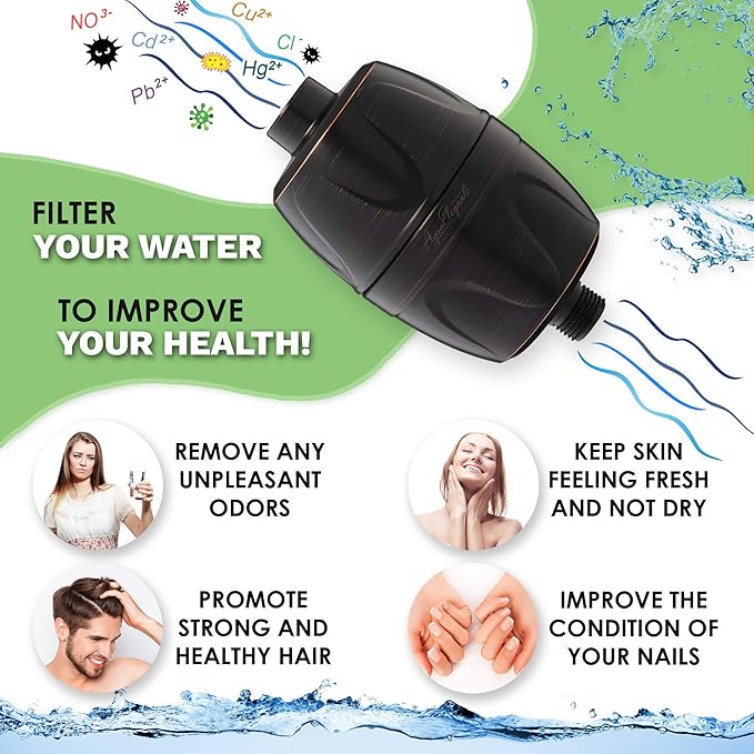 Aqua Elegante Shower Water Filter - Chlorine Showerhead Filters Using Only Proven Ingredients, Universal Home Purifier And Filtered Softener System Best for Skin and Hair - Oil-Rubbed Bronze