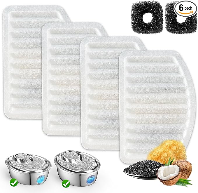 ORSDA Cat Water Fountain Filters, ONLY for D36/D66 Cat Fountain with Water Level Window (4 Filters Replacement +2 Pump Sponges)