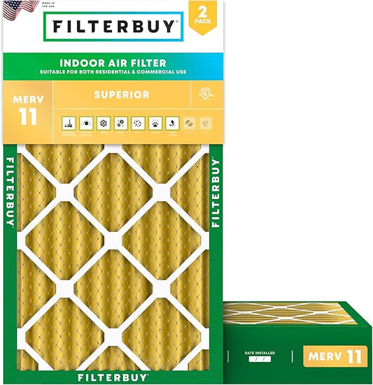 Filterbuy 16x24x4 Air Filter MERV 11 Superior Pet & Allergy Defense (2-Pack), Electrostatic Pleated HVAC AC Furnace Filters Replacement, Made in USA (Actual Size: 15.38 x 23.38 x 3.63)