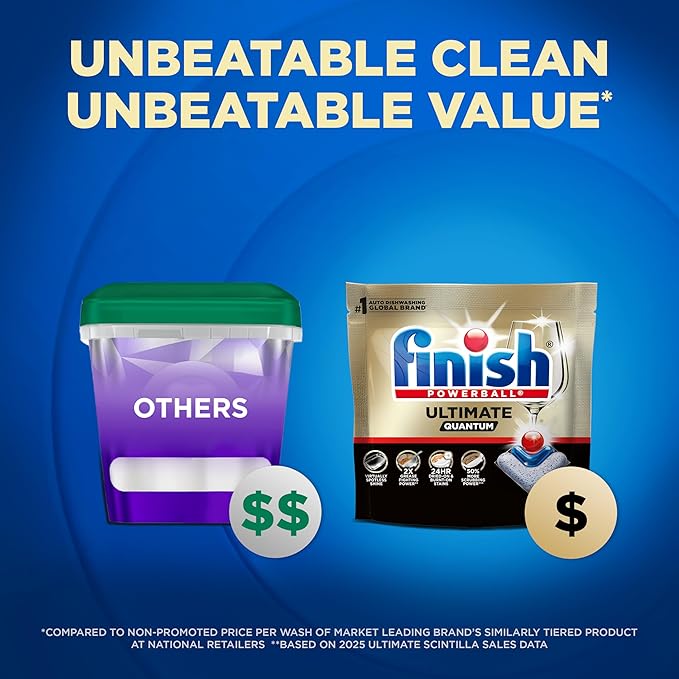 Finish Ultimate Quantum Dishwasher Pods, New & Improved Formula, Dishwasher Detergent Dish Soap, Removes Burnt-On & Dried-On Stain, Degreasing & Scrubbing Power, Fresh Scent, 47 Count