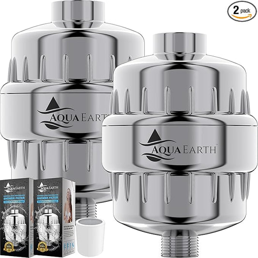 Aqua Earth Shower Filter Family Pack (2 QTY) – 99% REMOVAL Shower Head Filter for Hard Water, Chlorine, Heavy Metals, Fluoride, Micro-life, Organics Vitamin C