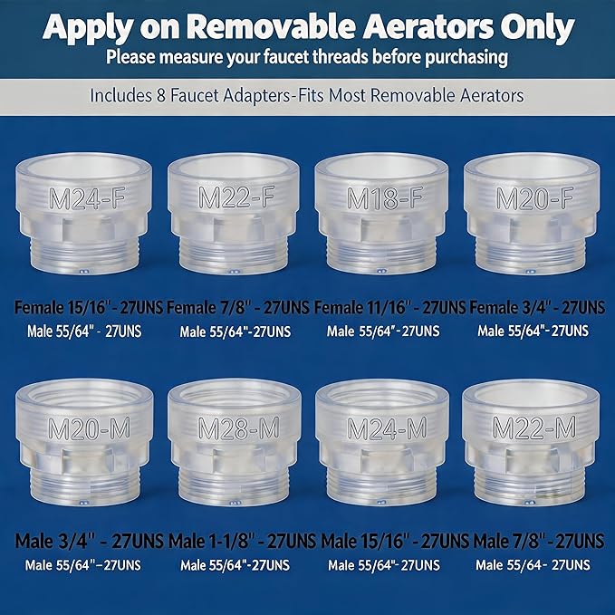 8 Pieces Faucet Adapters Kit, Bathroom& Kitchen Sink Aerator Adapters, BPA-Free ABS，Compatible with many popular faucet filter systems such as PUR, BRITA and similar brands