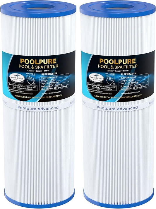 POOLPURE PRB25-IN Hot Tub Filter Replace Unicel C-4326, Guardian 413-106, Filbur FC-2375, FC-2370, 3005845, 17-2327, 100586, 33521, 25392, 817-2500, 5X13 Drop in Spa Filter 2 Pack