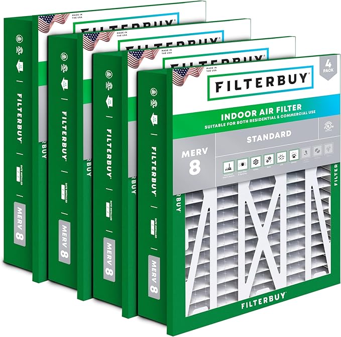 Filterbuy 20x20x5 Air Filter MERV 8 Essential Dust & Allergy Defense (4-Pack), Electrostatic Pleated HVAC AC Furnace Filters for Honeywell Return Grille FC40R1003 (Actual Size: 18.38 x 18.38 x 3.69)