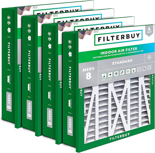 Filterbuy 20x20x5 Air Filter MERV 8 Essential Dust & Allergy Defense (4-Pack), Electrostatic Pleated HVAC AC Furnace Filters for Honeywell Return Grille FC40R1003 (Actual Size: 18.38 x 18.38 x 3.69)