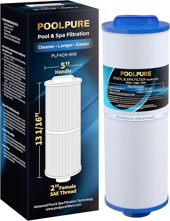 POOLPURE 4CH-949 Spa Filter Replaces Pleatco PWW50L, 200702, fil50-5d13h15fct-3, Filbur FC-0172, SD-01143, 817-4050, FD2007, Waterway Teleweir 50, Rising Dragon 50 1pack