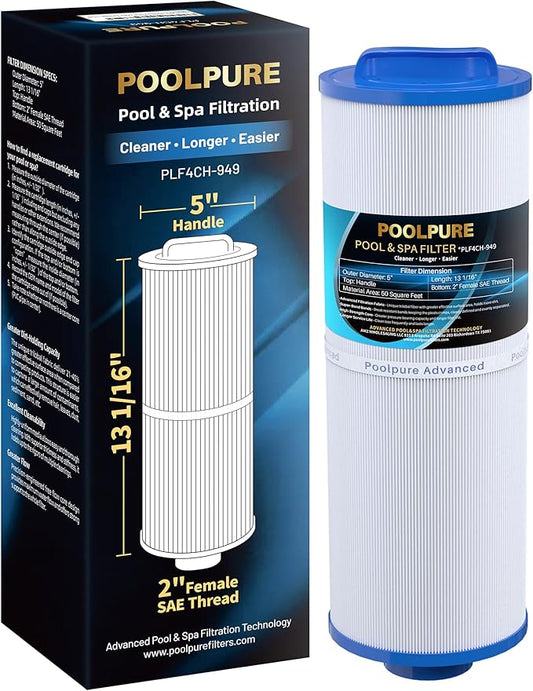 POOLPURE 4CH-949 Spa Filter Replaces Pleatco PWW50L, 200702, fil50-5d13h15fct-3, Filbur FC-0172, SD-01143, 817-4050, FD2007, Waterway Teleweir 50, Rising Dragon 50 1pack