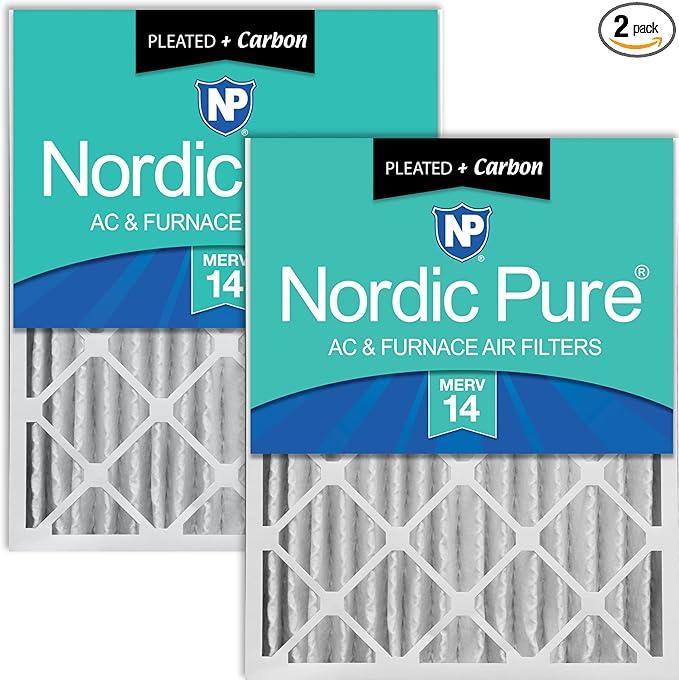 Nordic Pure 16x24x4 (Actual Size: 15 3/8 x 23 3/8 x 3 5/8) Pleated Air Filters MERV 14 Plus Carbon 2 Pack
