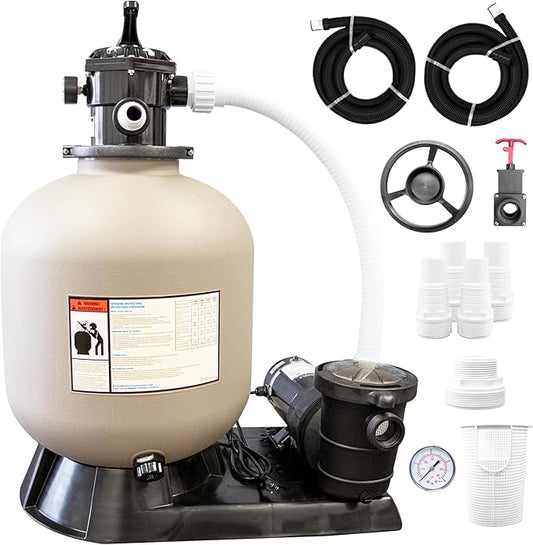SWIMLINE Sand Filter Pump for Above Ground Pool - 16'', 0.55THP, 3720 GPH Pump flow rate, 7 way Multi port valve, Easy Installation