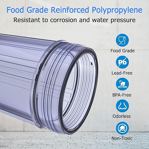 WHT10 Whole House Water Filter Housing, Fit 10"x4.5" Sediment etc Filters for Well and City Water, Big Filter Blue Pre-Filtration System for Home, 1" NPT Port, Pressure Release (Clear Housing)