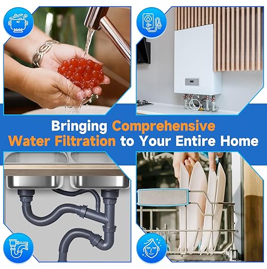 PUREPLUS 5 Micron 2-Stage Whole House Water Filter System for Municipal Water, 10"x4.5" Universal Clear Housing with Pressure Gauges, 1" NPT – NSF/ANSI 42 Certified Filters, Chlorine & Odor Removal