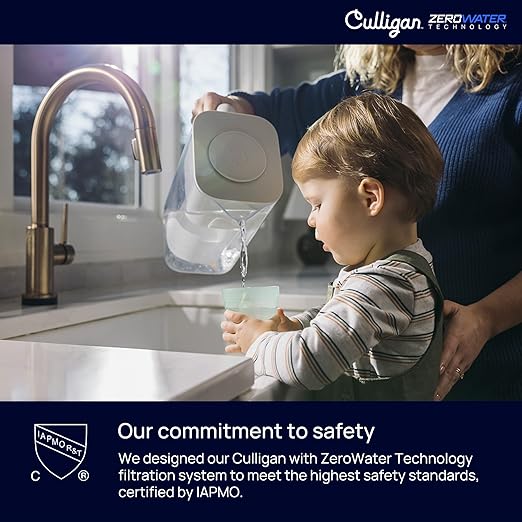 Culligan with ZeroWater Technology 10-Cup Water Filter Pitcher – Includes 5-Stage Advanced Water Filter, IAPMO Certified to Reduce Lead, Total PFAS, Mercury, Fluoride, and Chlorine - Aqua