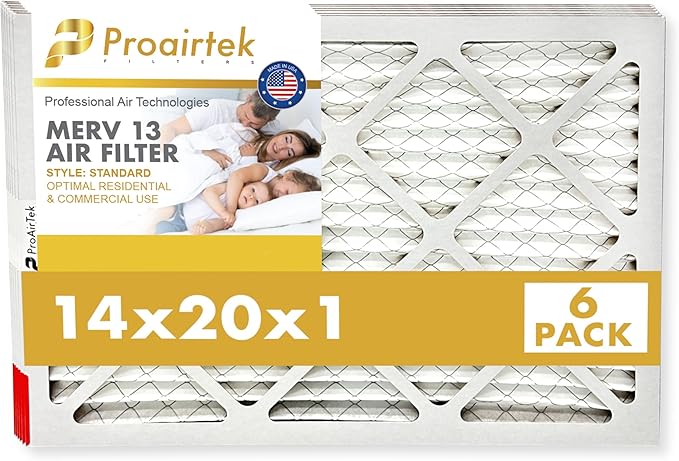 Proairtek AF14201M13SWH Model 14x20x1 Pack of 6 Air Filters, MERV 13; Ideal for Anyone Wanting Clean, Crisp Air in Their Home