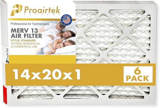 Proairtek AF14201M13SWH Model 14x20x1 Pack of 6 Air Filters, MERV 13; Ideal for Anyone Wanting Clean, Crisp Air in Their Home