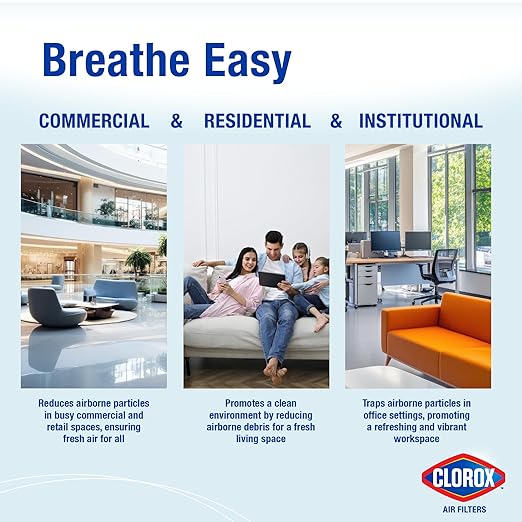 Clorox 20x20x1 Air Filter, MERV 13 Pleated HVAC AC Furnace Air Filters for Allergies, Pet Dander, Smoke and more, MPR 1500 & FPR 10 – Pack of 4