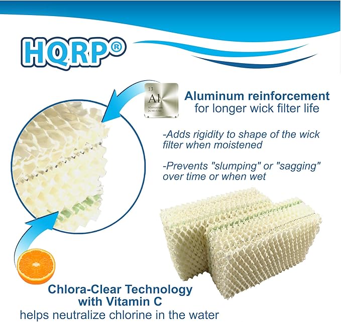 HQRP 2-Pack Wick Filter Compatible with Emerson Kenmore HDC-1 HDC1 14910 32-14910 fits HD07W HD08W HD12W HD12W1 HD6000 HD8000 29960 29970 Series Console Humidifiers