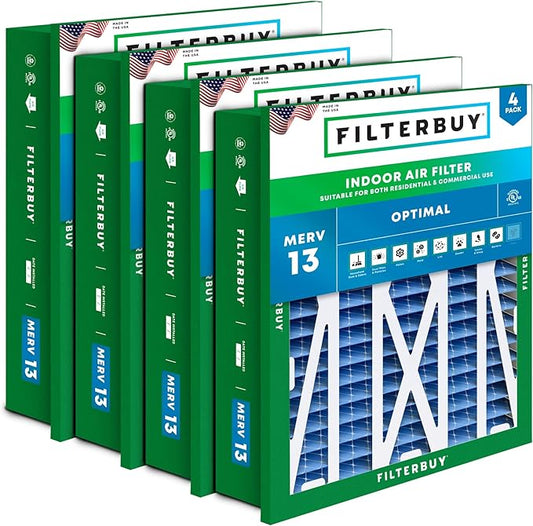 Filterbuy 24x24x5 Air Filter MERV 13 Optimal Smoke & Allergy Defense (4-Pack), Electrostatic Pleated HVAC AC Furnace Filters Replacement for Honeywell Return Grille (Actual Size: 22.38 x 22.38 x 4.38)