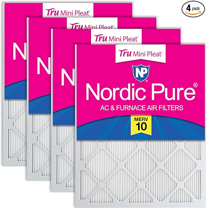 Nordic Pure 16x16x1 (Actual Size: 15 3/4 x 15 3/4 x 3/4) Tru Mini Pleat MERV 10 AC Furnace Air Filters – 2.5X More Media for Longer-Lasting, High-Efficiency Filtration - 4 Pack