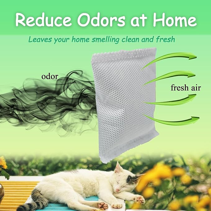 PurifyLogix Activated Charcoal Odor Absorber Bags Compatible with OKSOTY Stainless Steel Cat Litter Box, Natural Coconut shell Charcoal Bags, Absorb Odors/Control Damp from Pets/Keep Home Fresh（6PCS）