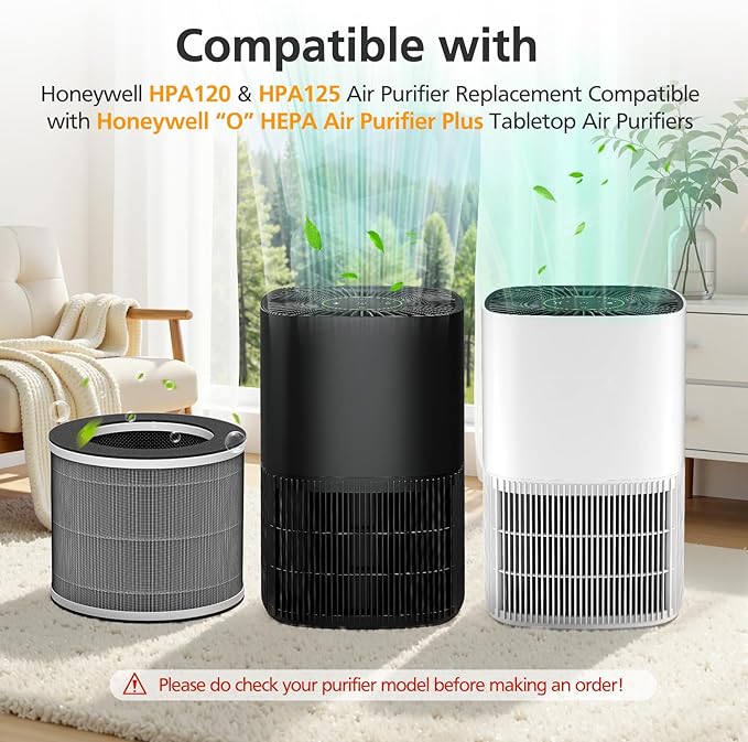 HPA120 & HPA125 Air Purifier Filter Replacement Compatible with Honeywell “O” HEPA Air Purifier Plus Tabletop Air Purifiers HPA120 & HPA125, 3-in-1 with Pre-Filter, HEPA & Carbon Filter